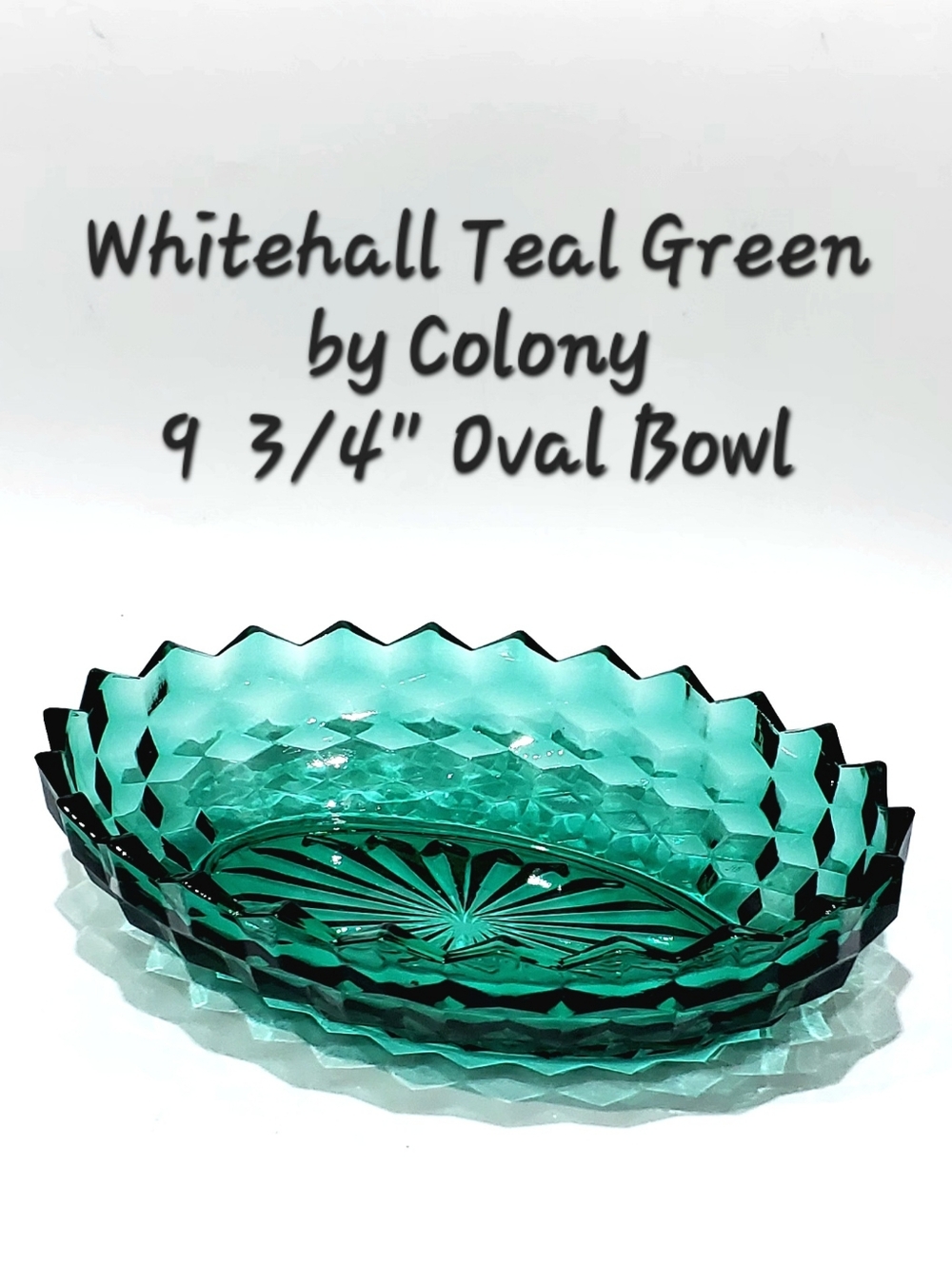 1970s Ova 9 3/4" Teal Green "Whitehall" Cubist Bowl by Colony / Indiana Glass